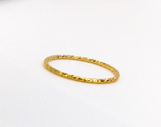 14k Solid Gold Dainty Textured Thin Band Ring
