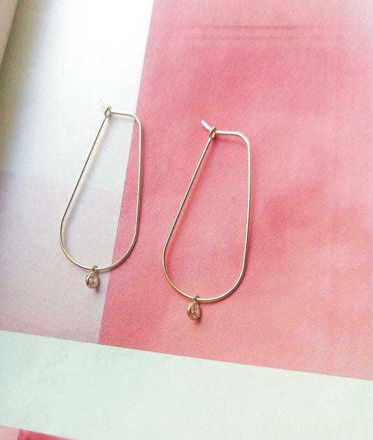 14k Gold-Filled Teardrop Minimalist Hoop hanging cubic circonia " diamond " dangle Earrings