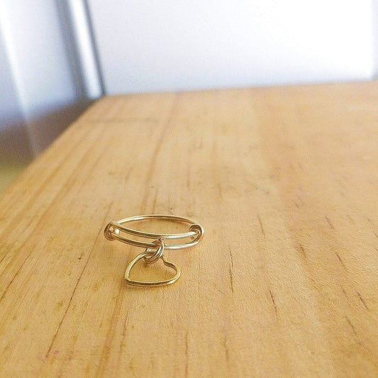 14k Gold Filled Hanging Open Heart Wire Ring