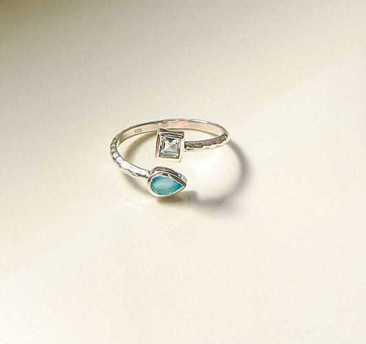 Sterling Silver Topaz and Blue Chalcedony wrap open ring