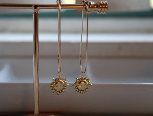 14k Gold-Filled Minimalist Hoop hanging sun dangle Earrings
