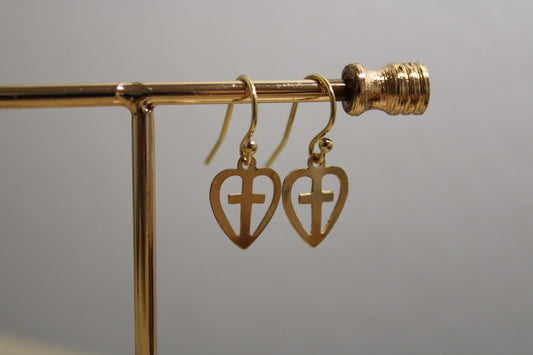 14k Gold filled cross heart love drop dangle Earrings